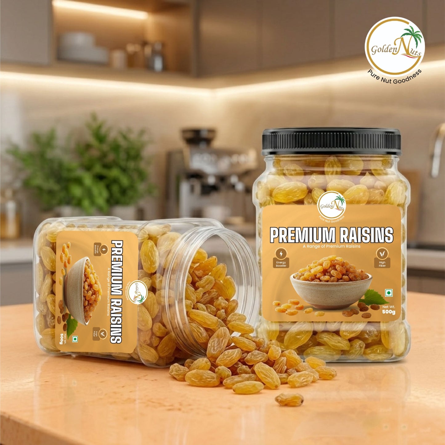 Golden Nuts Premium Golden Raisins (Kishmish) - 500g Jar