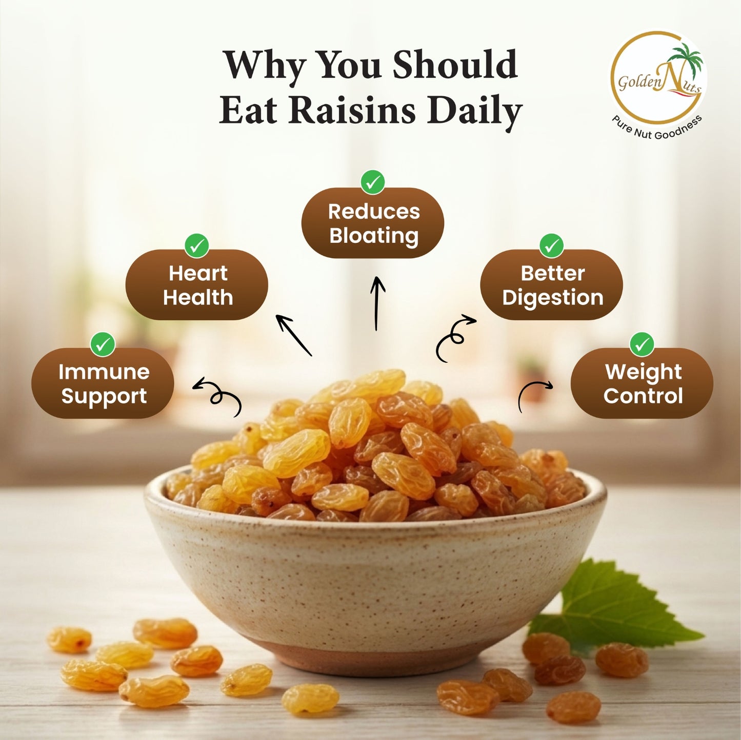 Golden Nuts Premium Golden Raisins (Kishmish) - 500g Jar