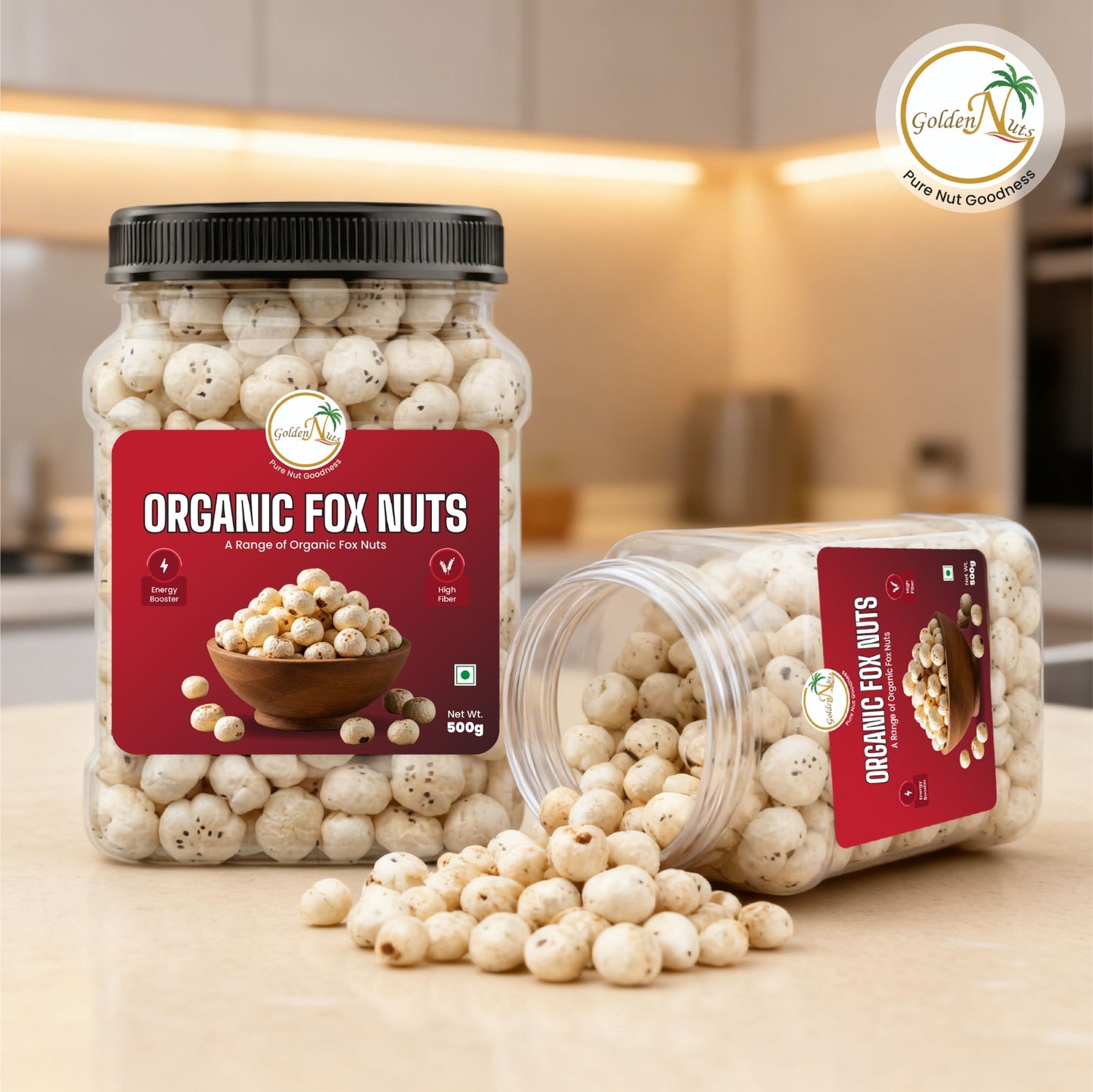 Golden Nuts Premium Phool Makhana (Fox Nuts) - 500g Jar