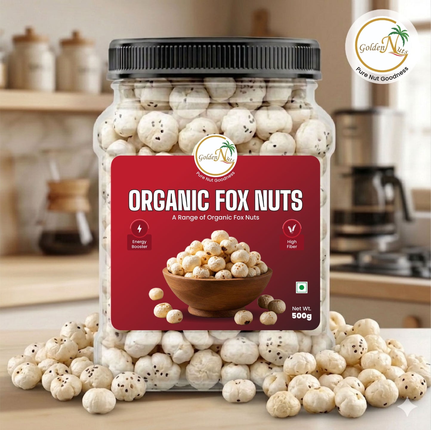 Golden Nuts Premium Phool Makhana (Fox Nuts) - 500g Jar