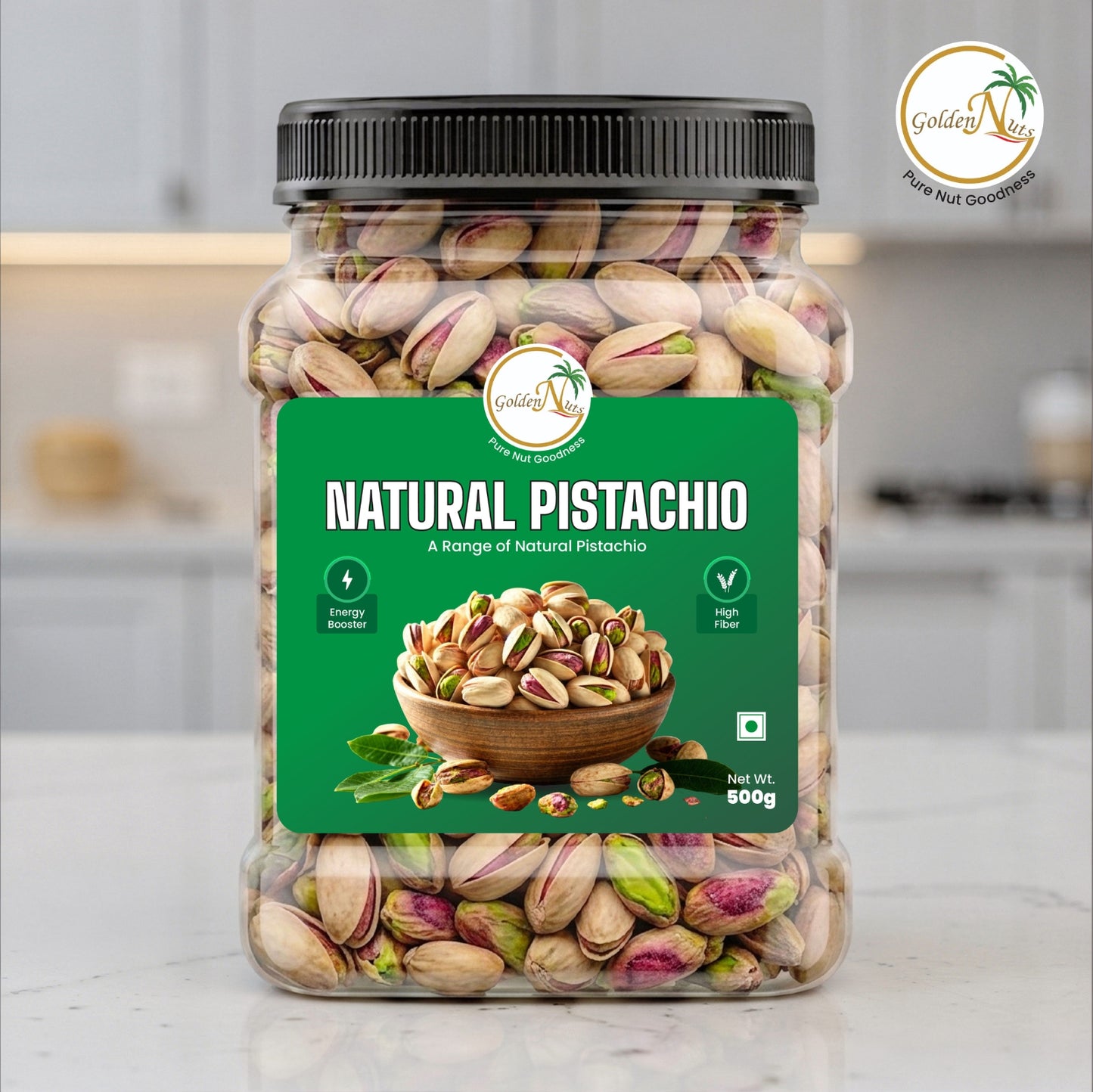 Golden Nuts Premium Roasted & Salted Pistachios (Pista) - 500g Jar